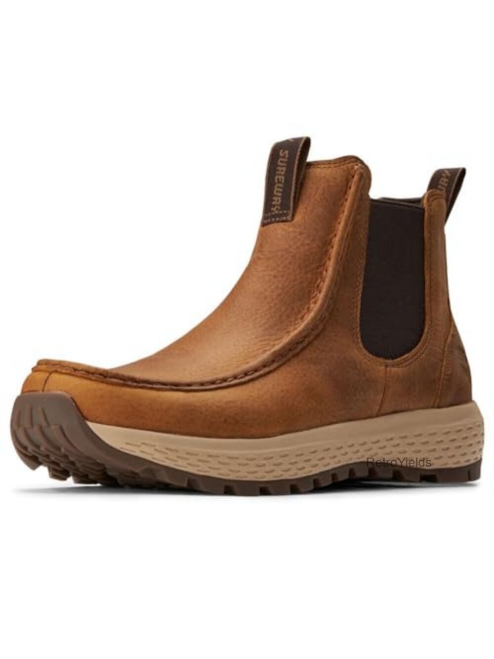 SUREWAY Men's Leather Slip On Moc Toe Chelsea Work Boots